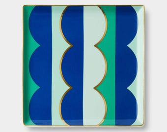OCTAEVO Riviera Wave Ceramic Tray - Blue, Handcrafted Decorative Trinket Dish, Gold Glaze, Luxurious Gift Box, Made in Spain