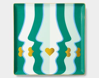 OCTAEVO Beso Ceramic Tray - Green, Handcrafted Decorative Trinket Dish, Gold Glaze, Luxurious Gift Box, Made in Spain