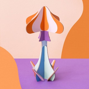 Escultura de papel de hongo OCTAEVO 3: decoración 3D de cartón reciclado, fácil de montar para adultos y niños, diseño ecológico