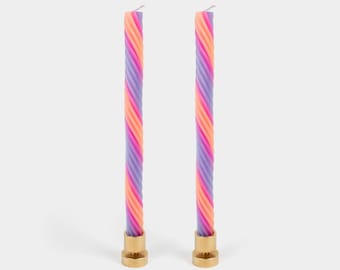 Rope Candles - Orange, Pink & Lavender | Pack of 2 | 11” Taper Candles | Spiral Candle Sticks | Home Decor | Vibrant Colors