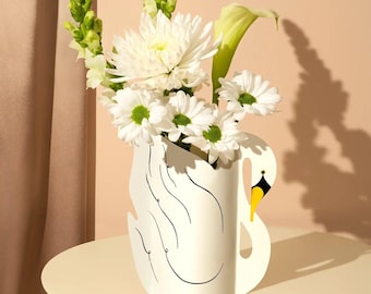 Octaevo Mini Paper Vase Swan - Water-Resistant Paper, Eco-Friendly Handmade Decor with Metallic Foil, Made in Spain