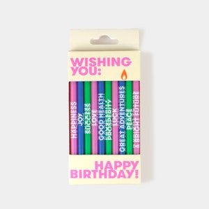 Wishing You: Birthday Candles - Multi Color | Set of 10 with Different Wishes | 5" Tall | Long Birthday Cake Candles | Birthday Celebration