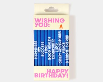 Wishing You: Birthday Candles - Royal Blue | Set of 10 with Different Wishes | 5" Tall | Birthday Cake Candles | Birthday Celebration