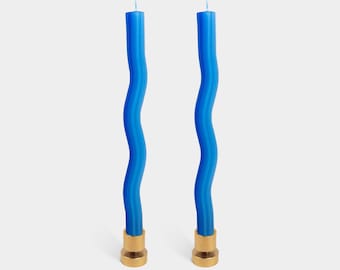 Wiggle Candlesticks by Lex Pott - Blue & Light Blue | Pack of 2 | 11” Taper Candles | Squiggle Candle Sticks | Home Decor | Vibrant Colors