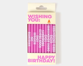 Wishing You: Birthday Candles - Pink | Set of 10 with Different Wishes | 5" Tall | Birthday Cake Candles | Birthday Celebration Accessory