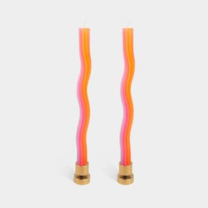 Wiggle Candlesticks by Lex Pott - Orange & Pink | Pack of 2 | 11” Taper Candles | Squiggle Candle Sticks | Home Decor | Vibrant Colors