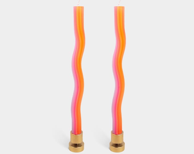 Wiggle Candlesticks by Lex Pott - Orange & Pink | Pack of 2 | 11” Taper Candles | Squiggle Candle Sticks | Home Decor | Vibrant Colors