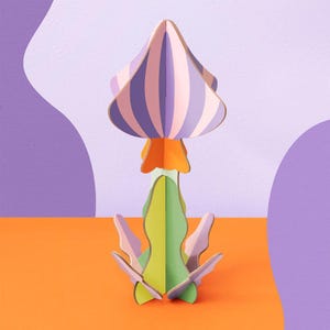Escultura de papel de hongo OCTAEVO 2: decoración 3D de cartón reciclado, fácil de montar para adultos y niños, diseño ecológico