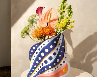 Octaevo Paper Vase Shell - Water-Resistant Paper, Eco-Friendly Handmade Decor with Metallic Foil, Made in Spain