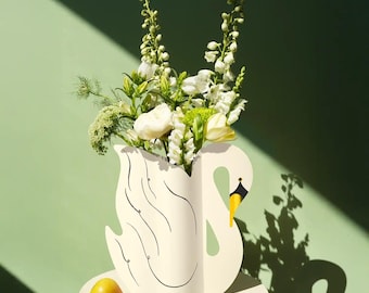 Octaevo Paper Vase Swan - Water-Resistant Paper, Eco-Friendly Handmade Decor with Metallic Foil, Made in Spain