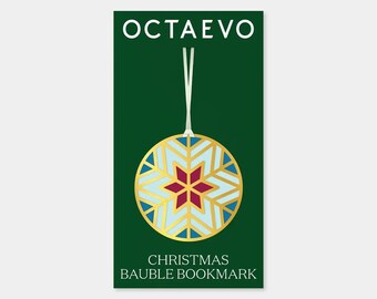 OCTAEVO Bookmark - Christmas Bauble 2 - Brass, Handmade in Spain, Metal Bookmark, Die-Cut Design, Embossed Logo, Unique Gift Idea