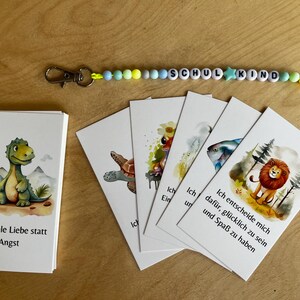 Schulkind Schlüsselanhänger und 25 Affirmationskarten für Kinder - Selbstbewusstsein, Achtsamkeit, Motivation mit süßen Motiven