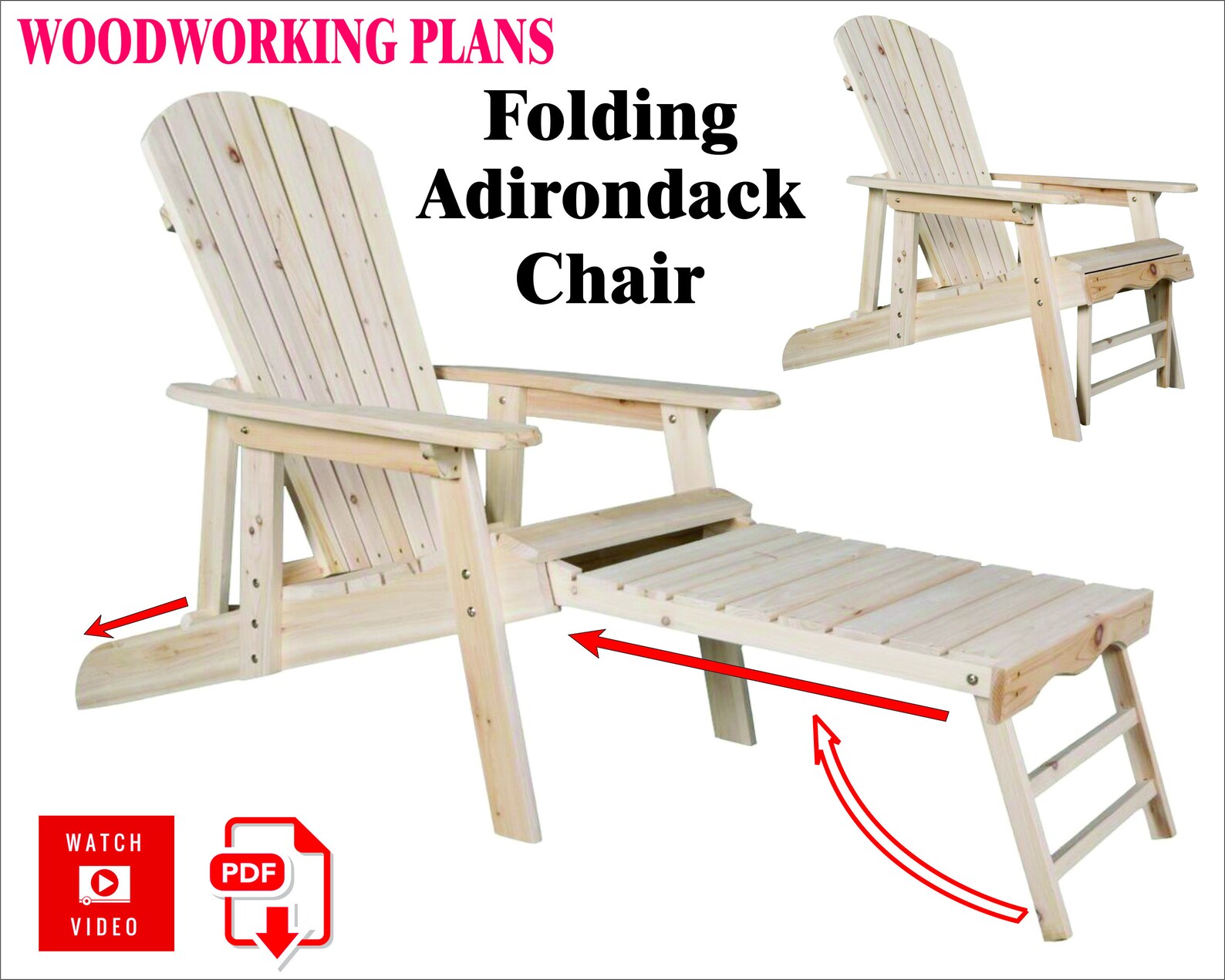 Folding Adirondack Chair Woodworking Plans Woodworking Etsy