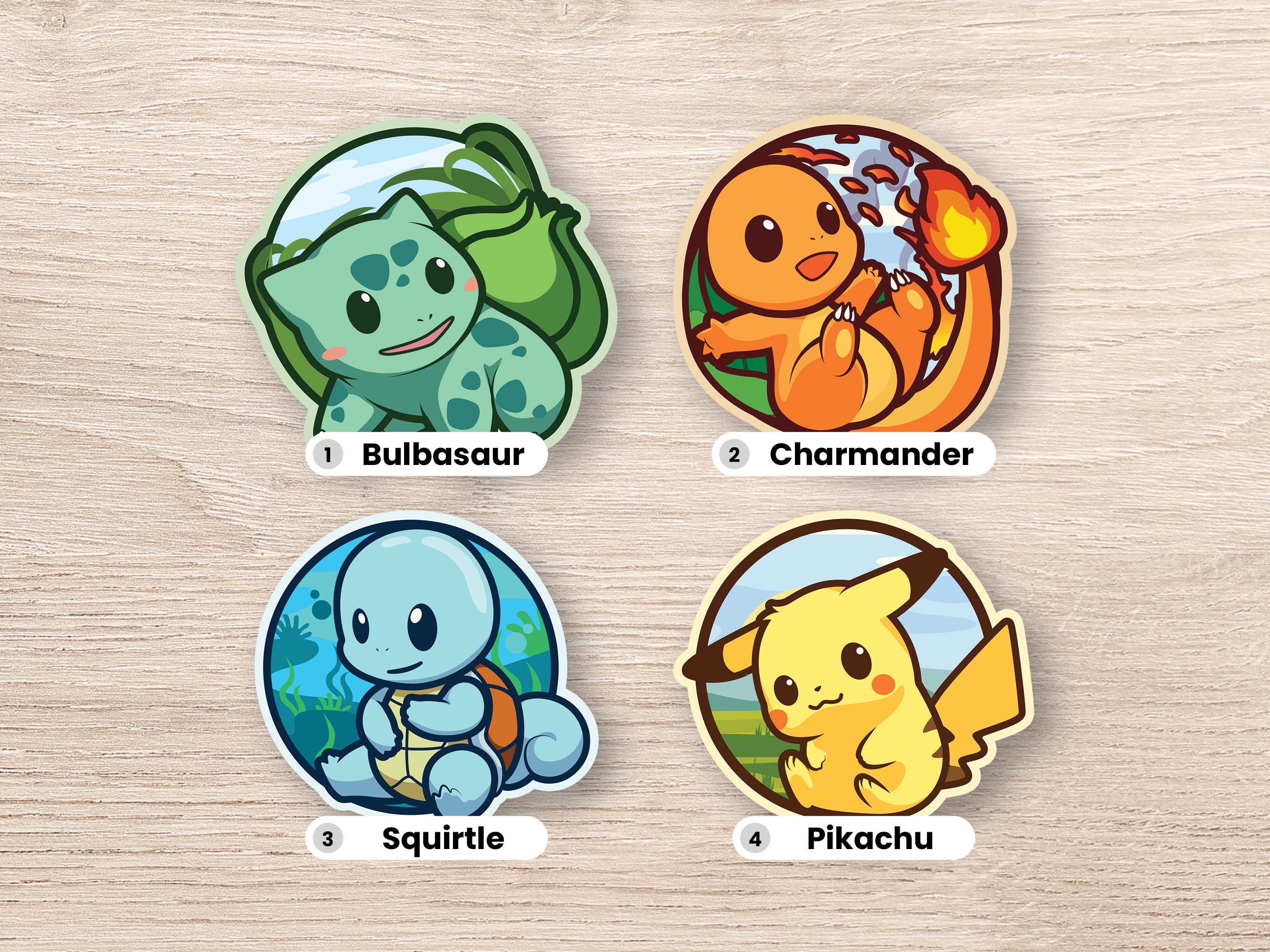 Pikachu, Eevee, Squirtle, Bulbasaur and Charmander Custom Metal