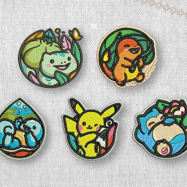 Ensemble d'écussons Pokemon mignon et coloré Salamèche carapuce Pikachu ronflement écusson brodé cadeau pour les fans de Pokémon Objets de collection Pokémon