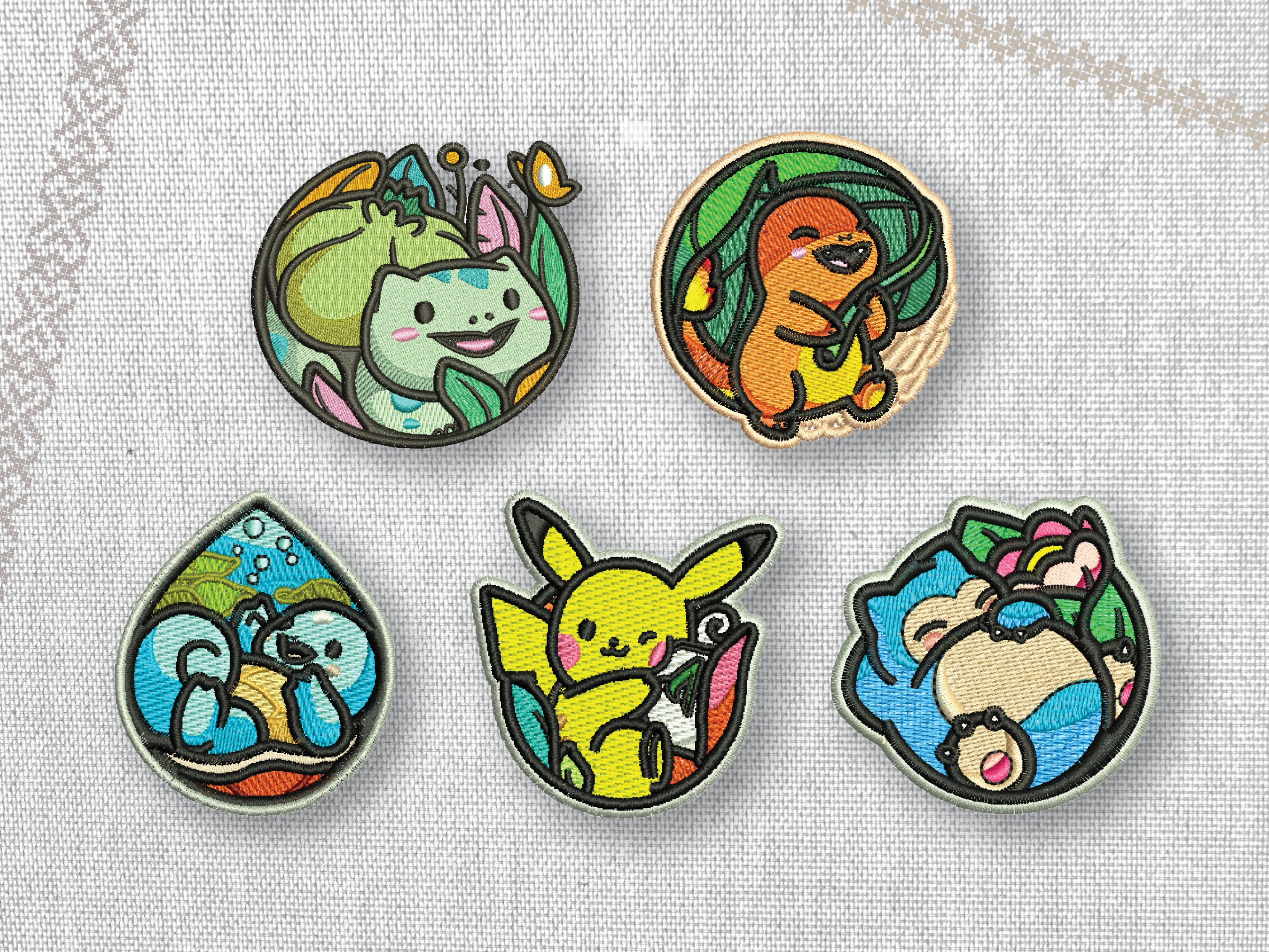 Cute & Colorful Pokemon Patch Set Bulbasaur Charmander Squirtle Pikachu  Snorlax Embroided Patch Gift for Pokemon Fans Pokemon Collectibles 