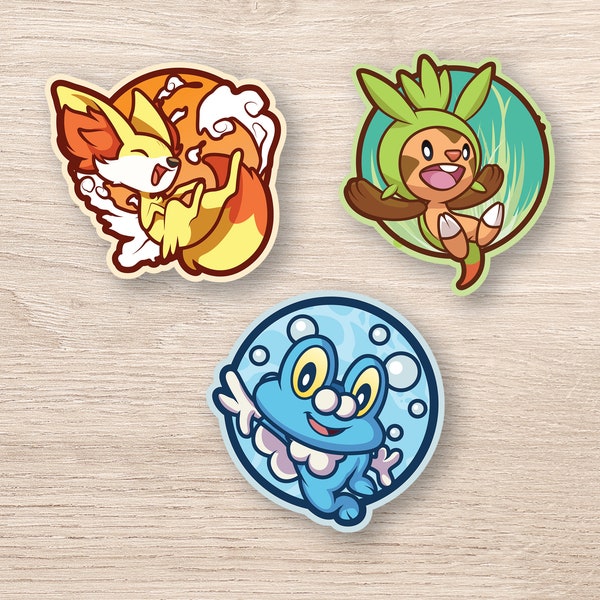 Pokemon Kalos Region Stickers Set - Fennekin Chespin Froakie Vinyl Stickers Pokemon Fan Gift Pokemon Decals Pokemon Collectibles