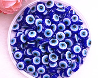 Blue Evil Eye wRhinestone /& Round Blue Acrylic Bead NecklaceEarrings