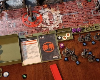 Strait. Kill Team 2024 Compatible Command centre. Score Tracker, token tray and ops card holder set. Dice based tracker.