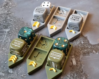 Bolt Action Unit Dice Trackers, 15 x Trackers with Rank, Orders, and Pins. 17mm Slots. Tabletop Organization. Warlord Games compatible.