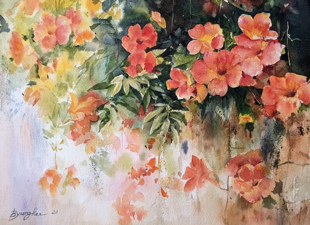 Trumpet Vine, Original Watercolour Painting, Flower Art Etsy