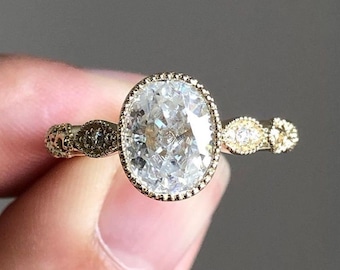 Vintage Oval Moissanite Engagement Ring 14K Solid Gold 8x6 Oval Moissanite Art Deco Wedding Ring Promise Diamond Ring Anniversary Gift Ring