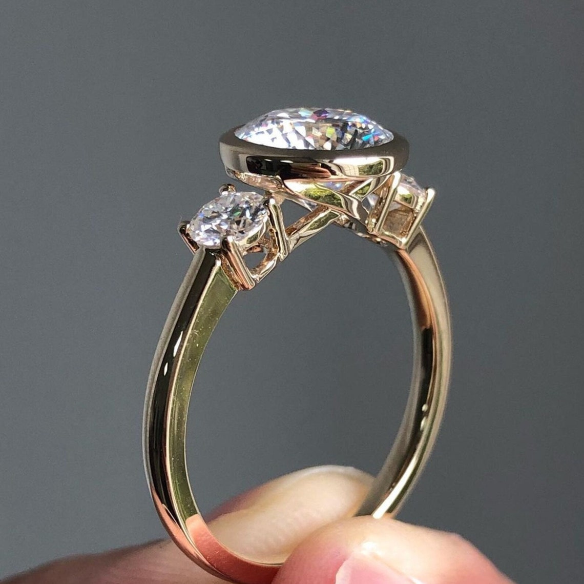 Unique Portugues Cut Moissanite Three Stone Engagement Ring - Etsy India