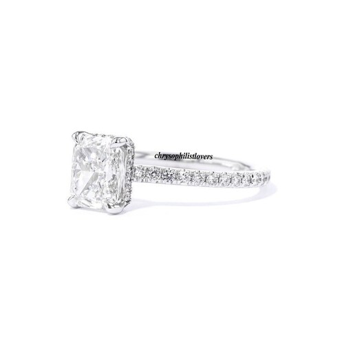 Certified 1.80 TCW Radiant Cut Moissanite Engagement Ring With Baguette Band | Moissanite Wedding Band | 14k shops Yellow Gold Bridal Set For Her