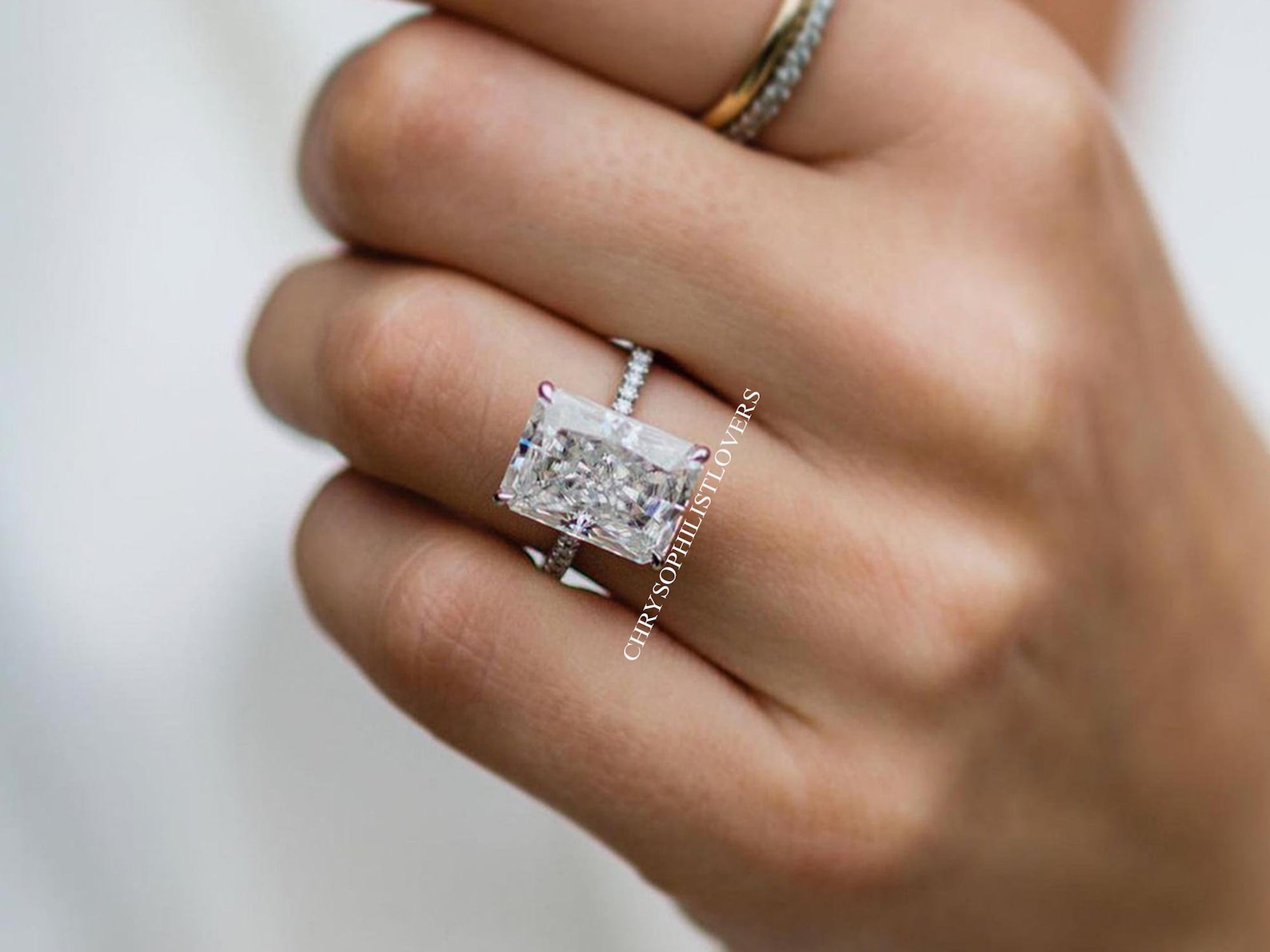 8 Carat Radiant Crushed Ice Moissanite Engagement Ring 14K Etsy