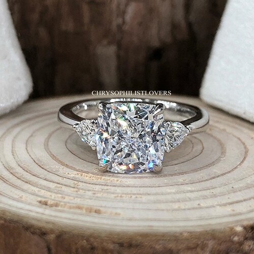 Certified 3.50Ct Princess Cut Diamond Three-Stone Engagement Ring 14K White Gold 