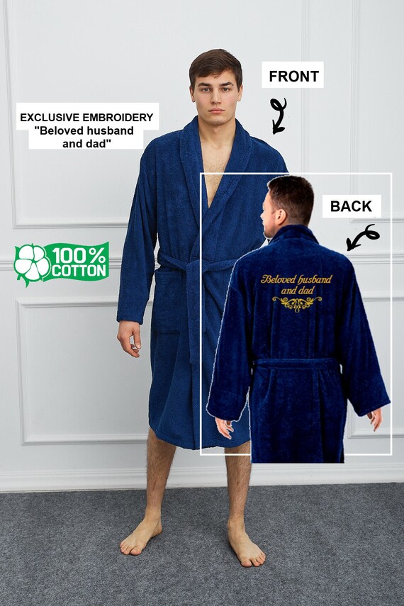 Terry Bathrobe with embroidery husband dad Honeymoon Etsy