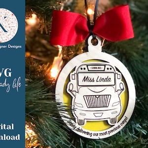 School Bus DriverChristmas Ornament SVG, Two Layers, For Glowforge, Laser Cutters