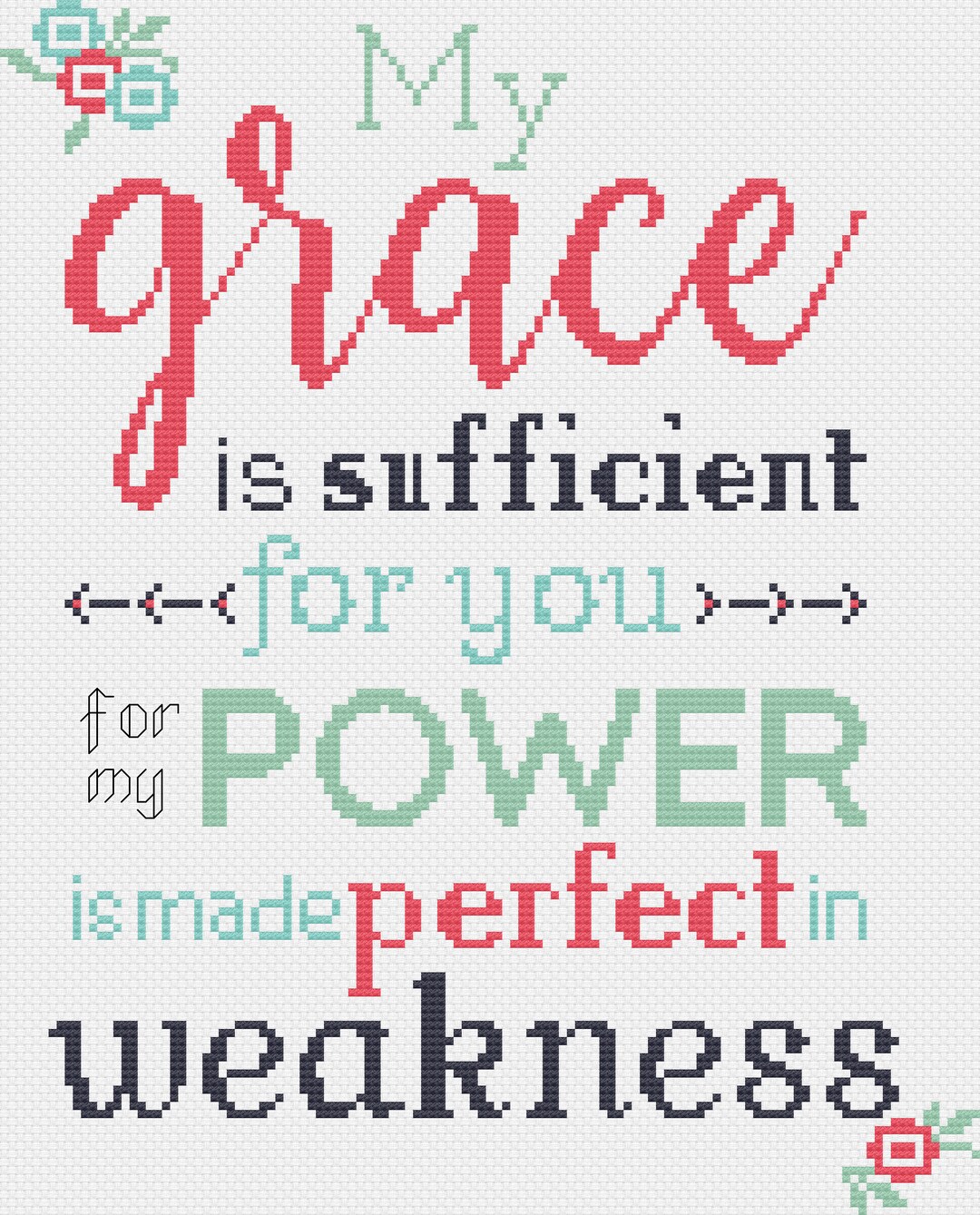 Christian Scripture Cross Stitch Pattern 2 Corinthians 12:9 PDF Instant ...