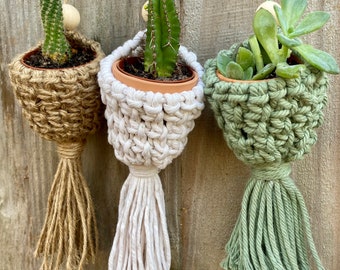 Mini Macrame Plant Wall Hanger/ Car Rear View Mirror Accessories/Mini Macrame Succulent Hangers