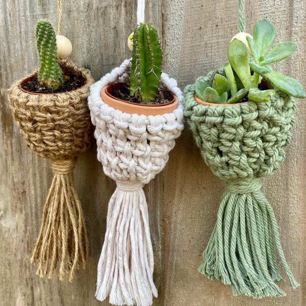 Macrame Plant Hanger Rear View Mirror Etsy