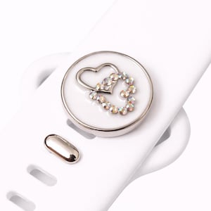 Double Heart Silicone Watch Band Charm – Silver & White