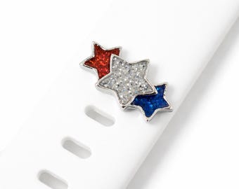 Patriotic Star Apple Watch Band Charm - Red, Silver & Blue