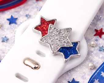 Patriotic Star Apple Watch Band Charm - Red, Silver & Blue