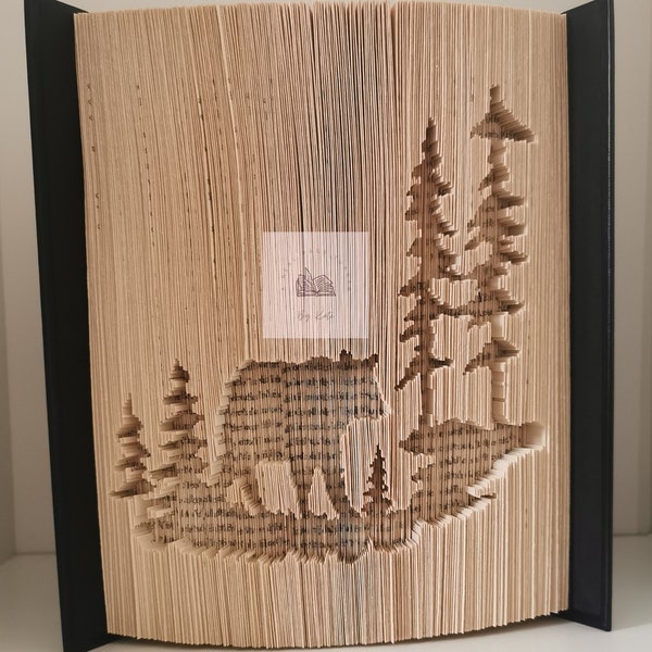 Patron de pliage de livre - Ours - Bois - Ours dans les bois - Art du livre - Instructions - pour elle - pour lui - amoureux des animaux - cadeau - nature