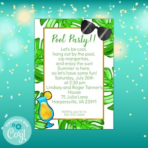 Pool Party Invitation: Editable 5x7 Printable Template (Digital Download)