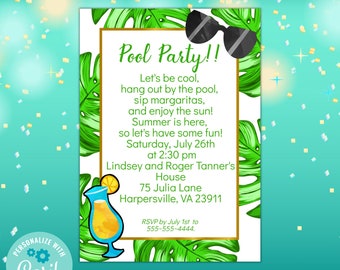Pool Party Printable Invitation Instant Download, Pool Party Birthday Invitation, Adult Pool Party Invitation