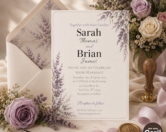 Purple Floral Wedding Invitation Template: Lavender & Violet (Digital Download, 5x7 in, Corjl Edit)
