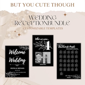 Elegant Black Wedding Signage Set: Photo Table Numbers, Seating Chart (Digital Download