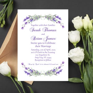 Purple Floral Wedding Invitation Template: Lavender & Violet (Digital Download, 5x7 in, Corjl Edit)