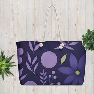 Purple Floral Weekender Bag: Women&#39;s Travel Duffel, Overnight Tote