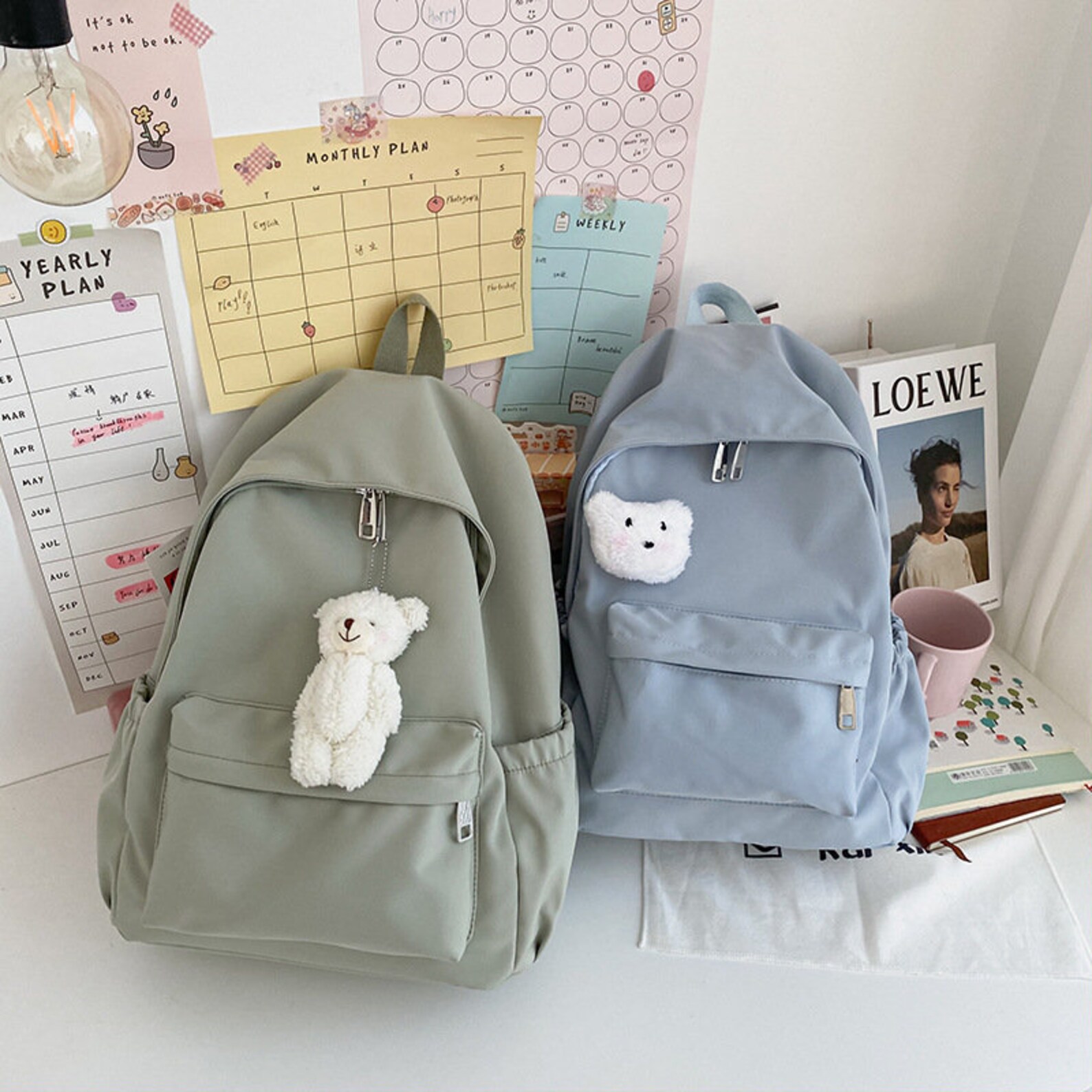 Cute Backpack With Kawaii Brooch Pastel Backpack School Etsy
