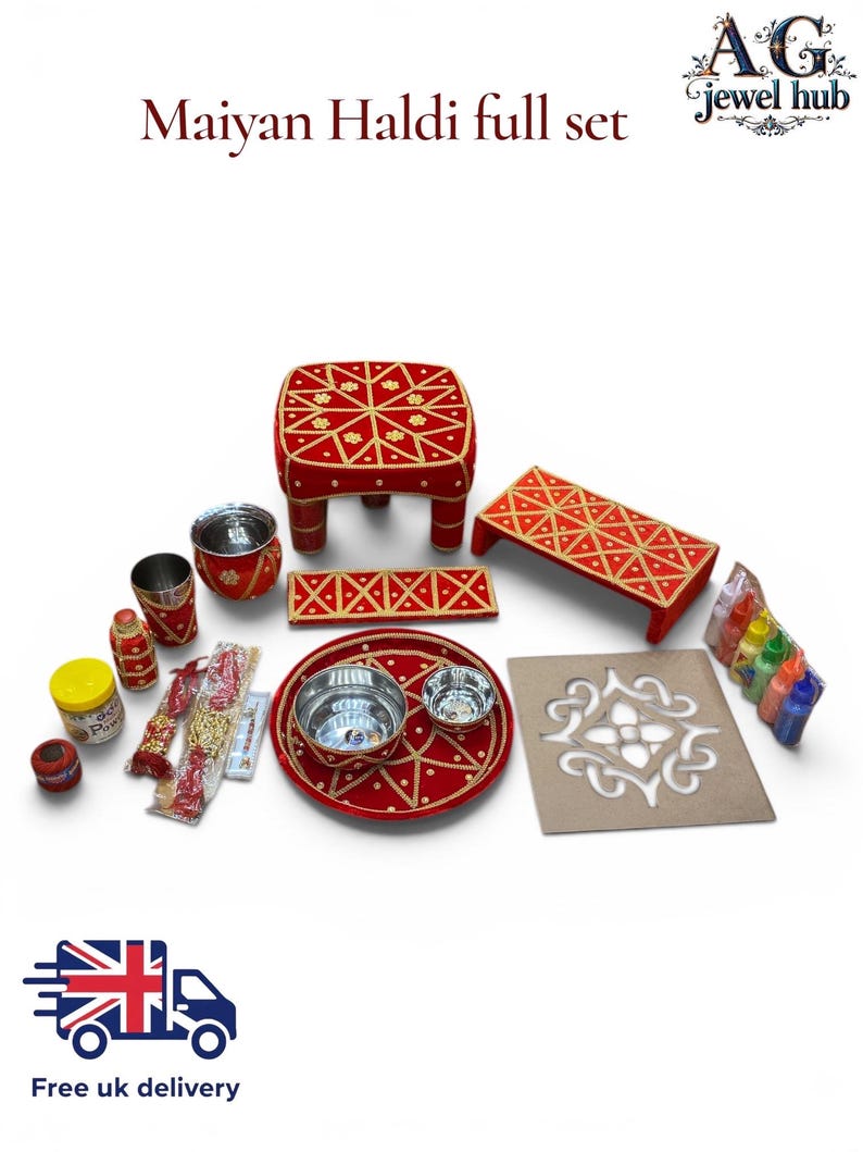 Haldi Stools Indian Wedding Haldi Mendi Set: Decorative Plates, Bowl, Stool - Etsy