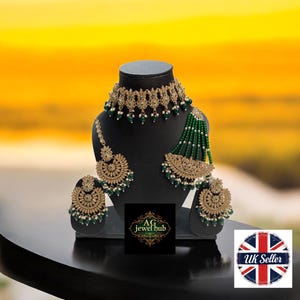 Asian bridal Necklace set earrings mang tikka Passa wedding party wear indian  style jewellery set in crystal stone gems, antique polish