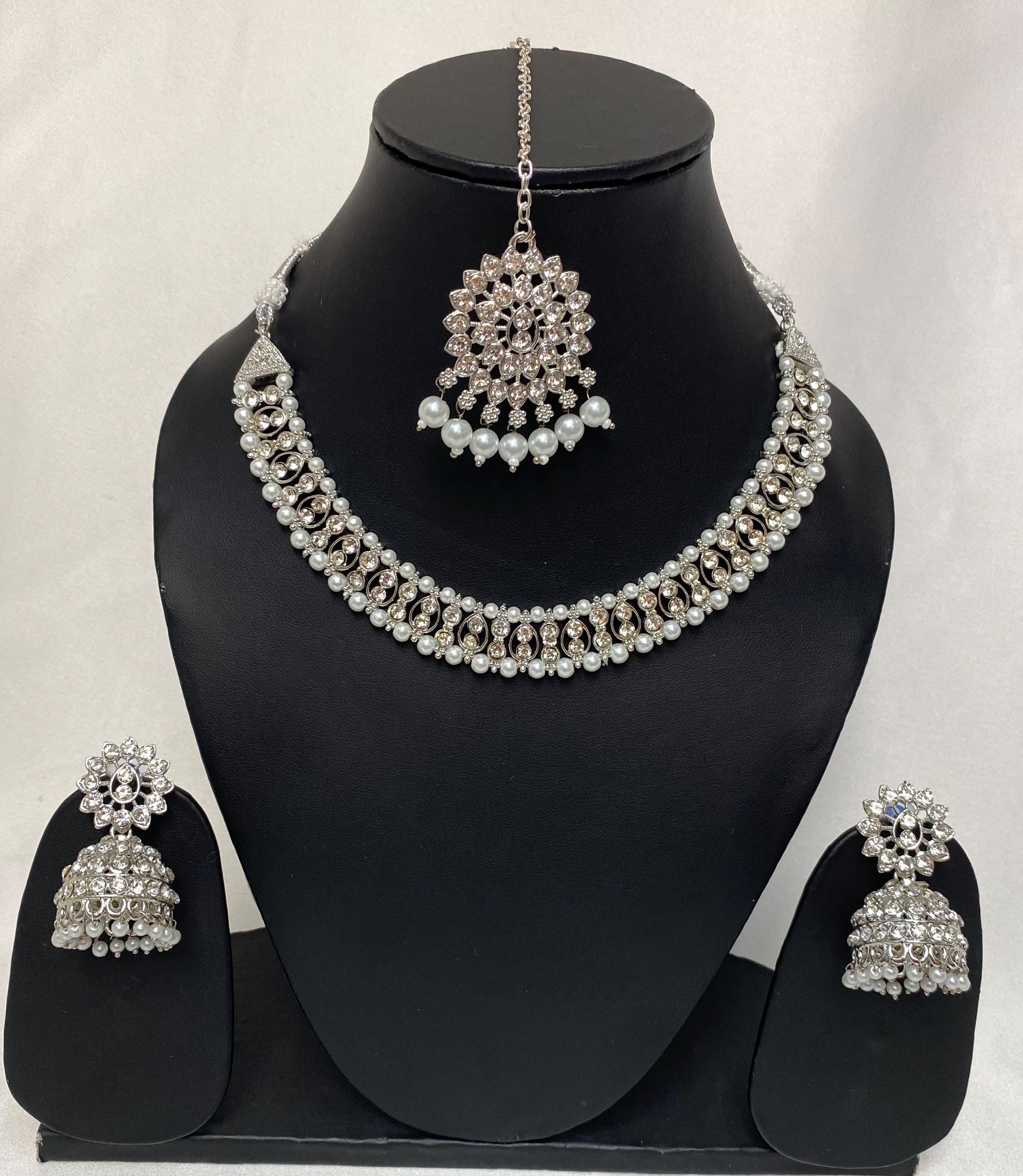 Asian Necklace Set With Zhumki Earrings and Tikka Party Wear