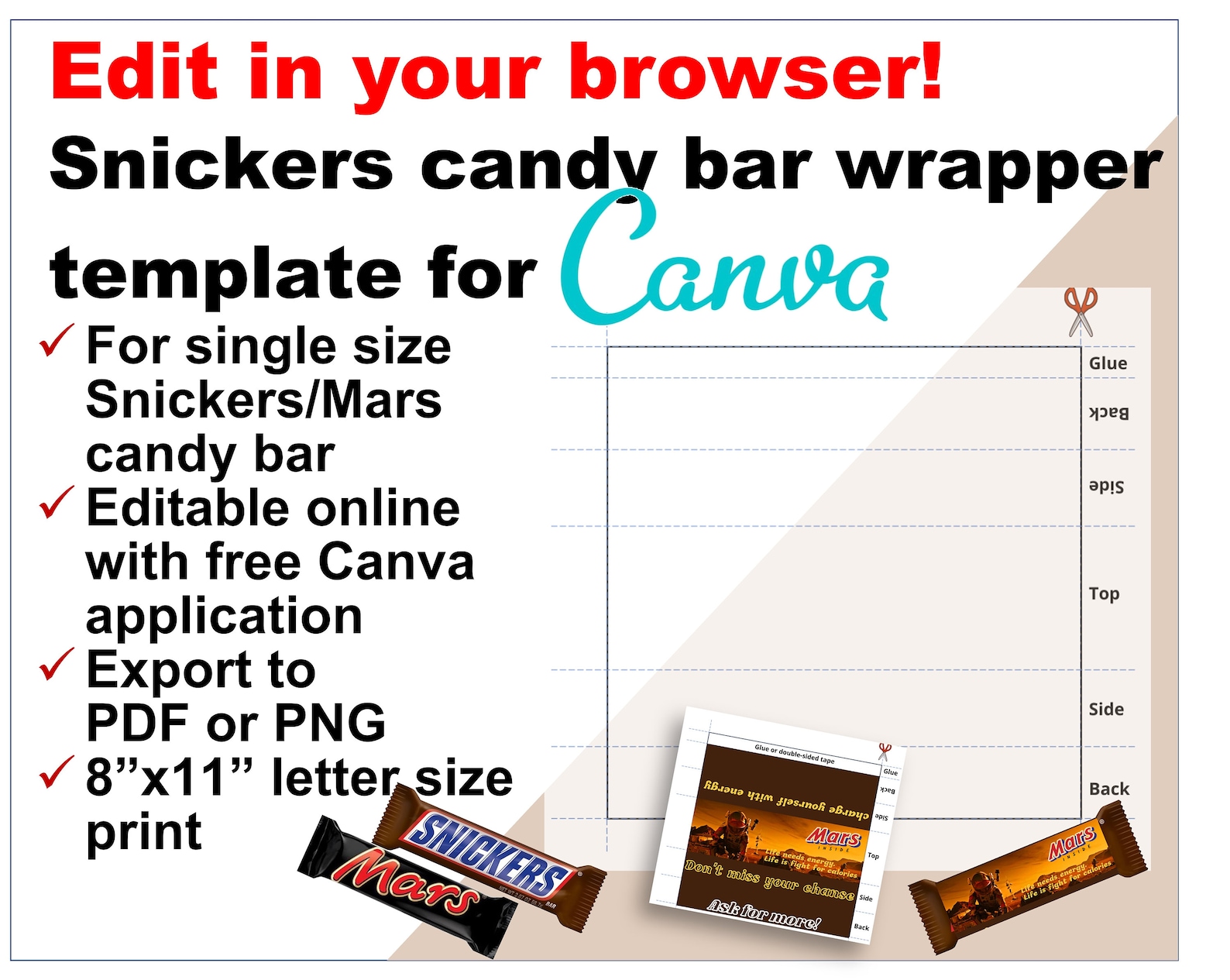 Snickers / Mars chocolate bar wrapper. Candy bar wrapper. | Etsy